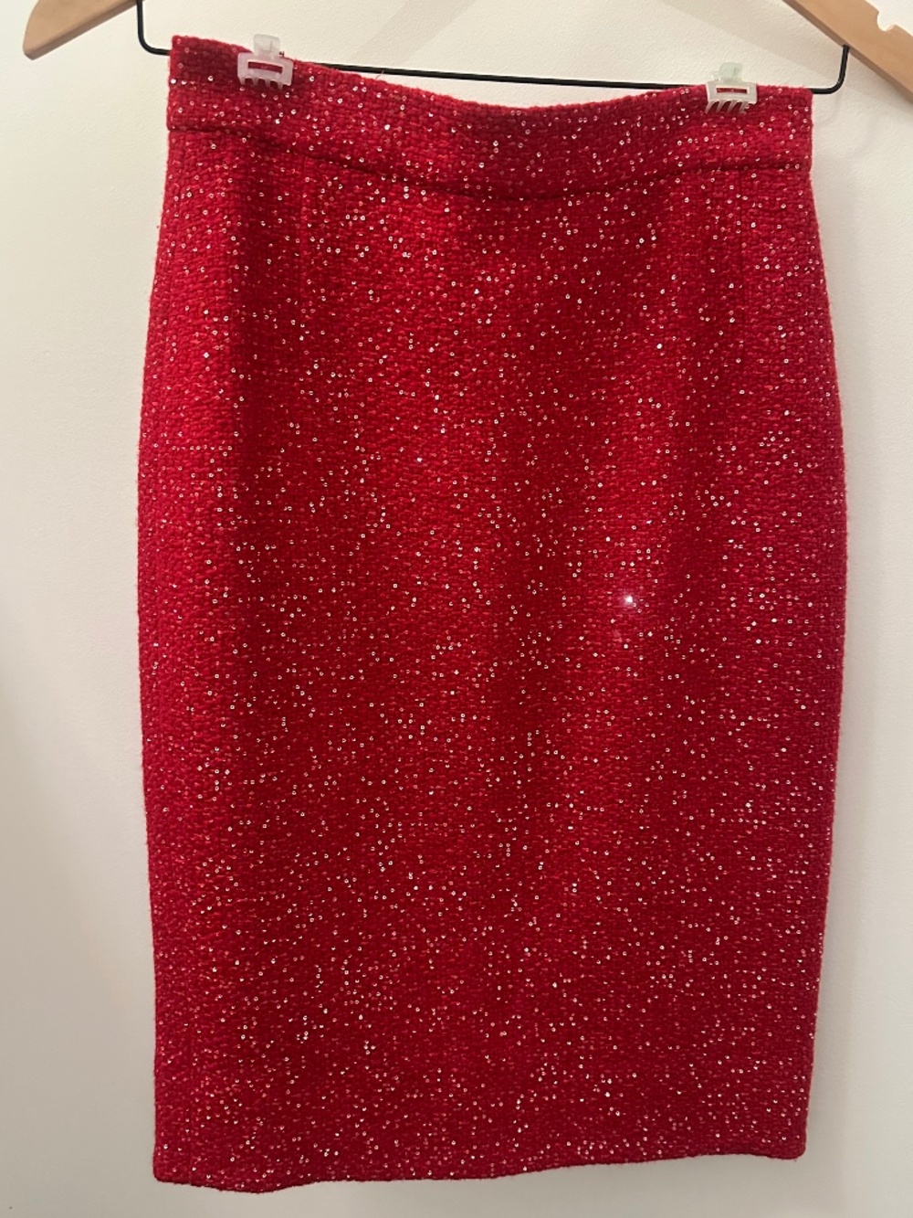 NWOT Authentic Chanel Runway Tweed Handmade Pencil Skirt Red Gold Italy Custom